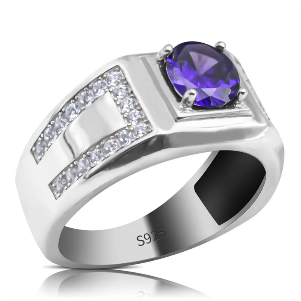 Custom Luxury Expensive High Quality Jewelry 925 Sterling Blue Purple White Green Cubic Zircon Stone Silver Rings Men