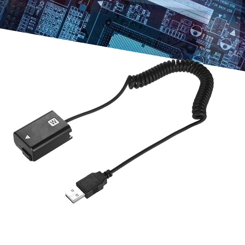 5X NP-FW50 Cable de carga USB de resorte de batería simulada para Sony A7 A7R A7S A7M A7II A7S2 A7M2 A7R2 A6500 A6300 acoplador CC