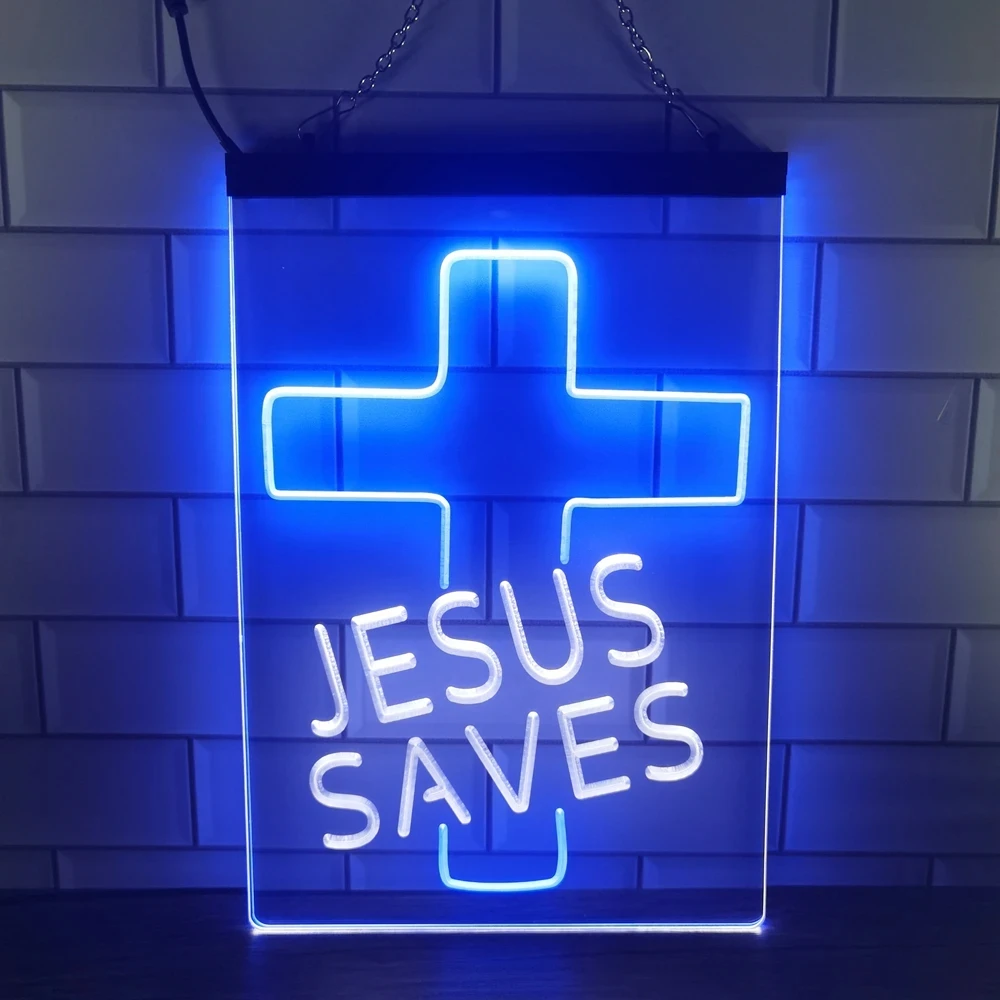 

Jesus Saves Cross Home Decoration,Dual Color LED Neon Sign-3D Carving Wall Art for Home,birthday Gifts,Office,Farmhouse Decor