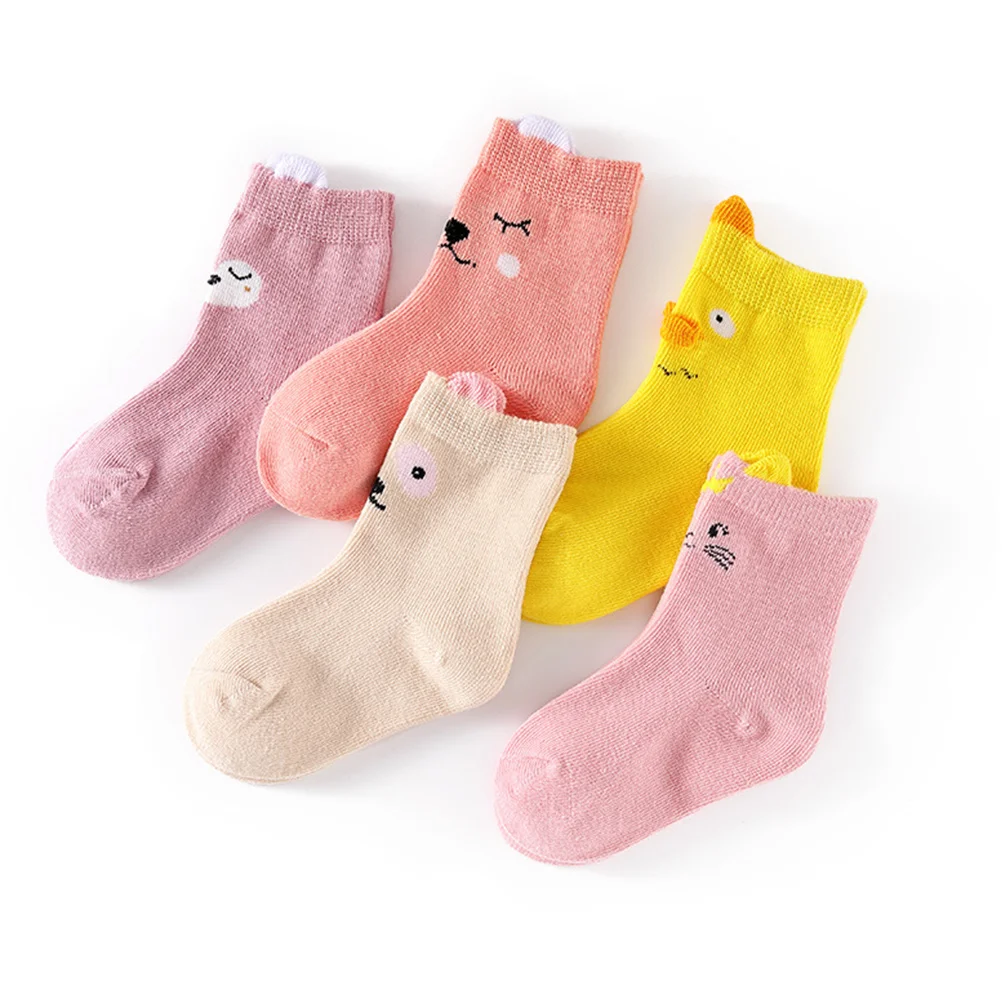

5Pairs Baby Girls Cotton Socks Non-Slip Bottom Good Elasticity Kids Stockings for Autumn Winter 5-8 Years Old Size L