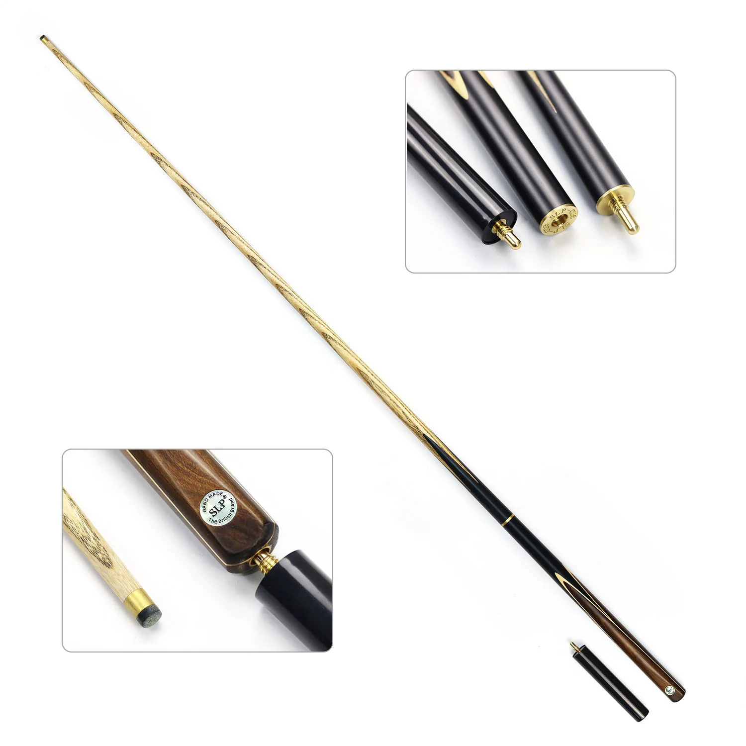 

SLP High Quality 2-pieces Handmade Snooker Cue 3/4 Ash Wood Shaft with Brass Joint,Classic Design Butt,10mm Cue Tip for Sale