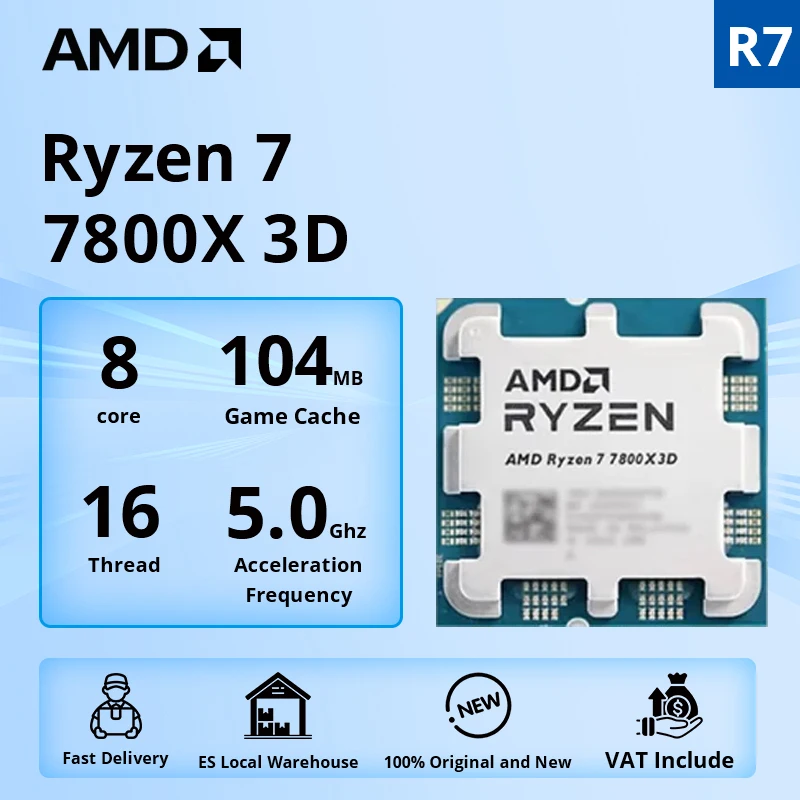 Nouveau processeur AMD Ryzen 7 7800X3D 4.2GHz L3 = 96M 120W 8 cœurs 16 threads R7 7800X3D Socket AM5 5NM DDR5 mais pas de ventilateur