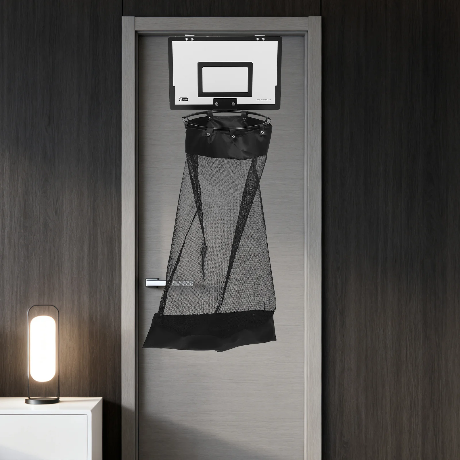 

Basketball Hoop Laundry Hamper Space Saving Over Door Hanging Mesh Basket with Zipper for Small Rooms Dorms Bathroom Storage