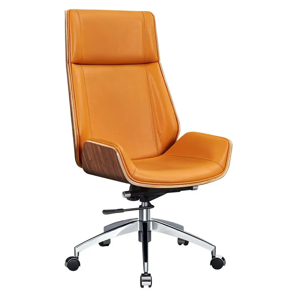 Orange Aniline Leather Ergonomic Office Chair Armless Chair Desk Chair Walnut Wood US Inventory