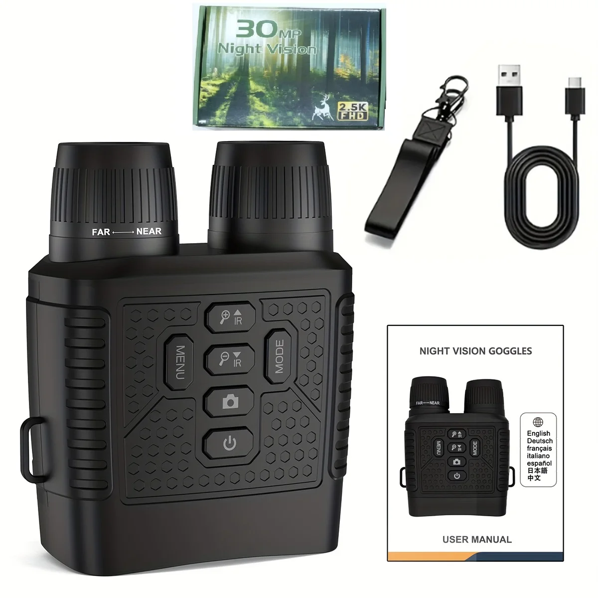 3 ''Scherm 2.5K Nachtzicht Verrekijker 6X Digitale Zoom Met Tactisch Licht 2000mAh Infrarood Nachtkijker voor Camping