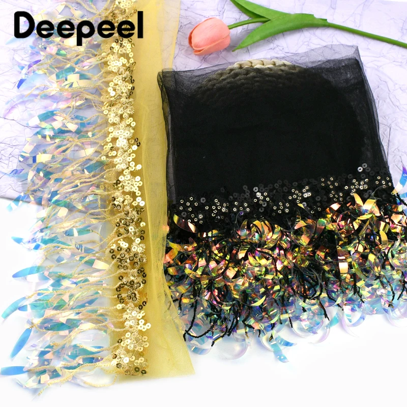 

1-5Yards Mesh Sequins Tassel Fringe Lace Trim for Latin Dress Laces Fringes Wedding Clothes Decor Tassels DIY Sewing Accessories
