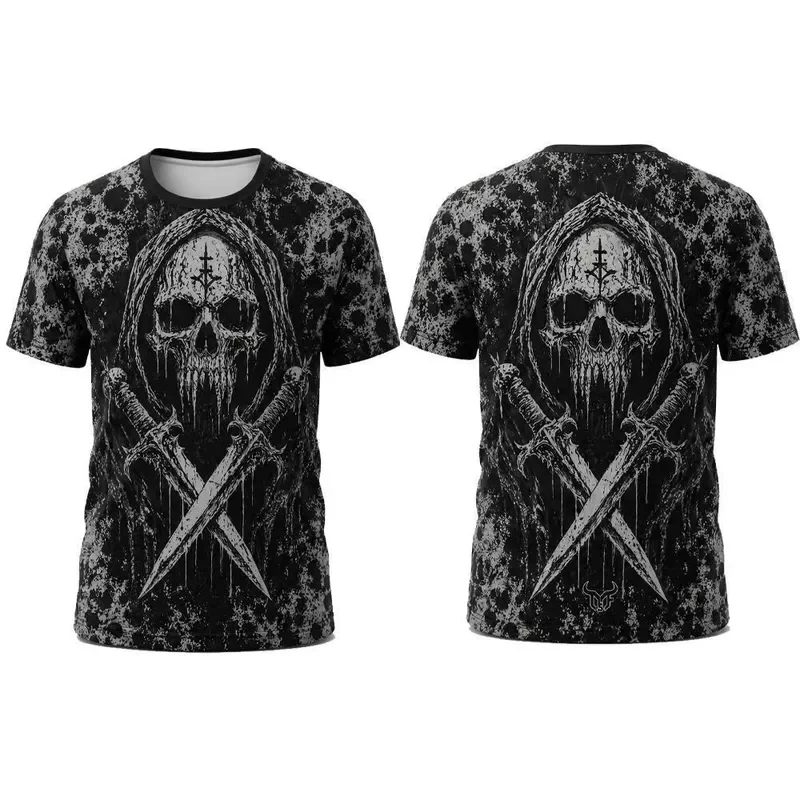2026 Men Gothic Skull 3D Print T Shirt Harajuku Streetwear Punk Rock Tee Summer Short Sleeve Casual Hip Hop Round Neck Top view 6