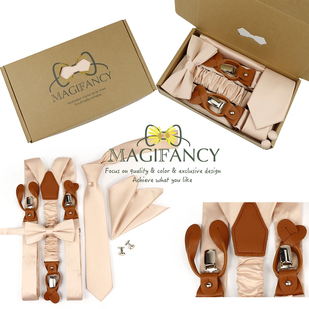 MAGIFANCY 5 قطعة الحمالة 6.5cmTie مجموعة الملونة الصلبة 3.5 سنتيمتر هدفين الرجال البوليستر حكيم السلمون الوردي الزفاف اليومي ملحق هدية #2