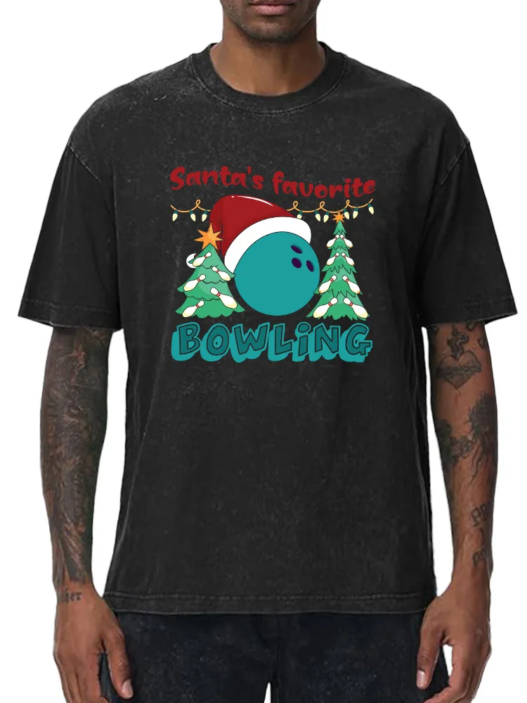 

Blue Ball 230g Heavy Cotton Washed Oversized T-Shirt for Men Christmas Graphic Tee Retro Casual Top