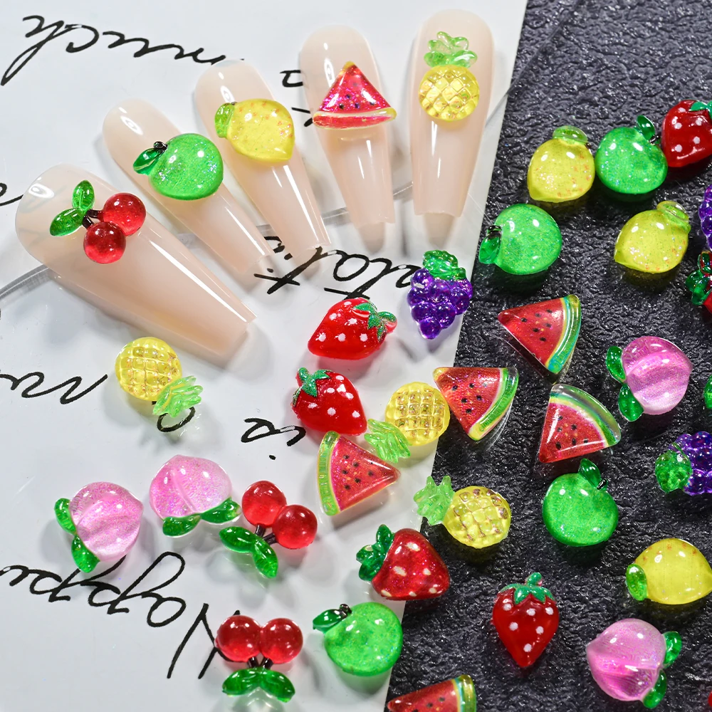 50Pcs 3D Red Cherry Nail Charms Summer Fruits Series Resin Nail Art Decorations DIY Phone Case Crafts Hairpin Manicure Accessory