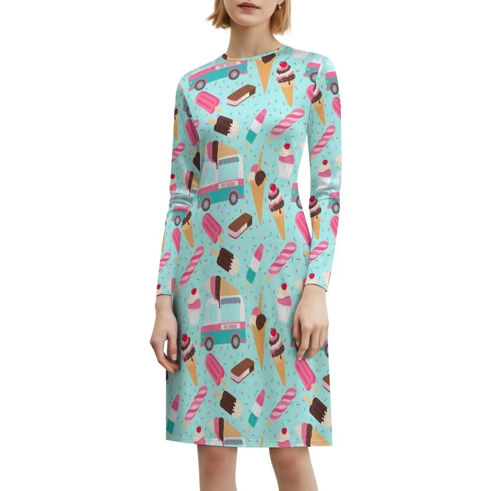 فستان بوهيمي بدون أكمام لشاحنة الآيس كريم للنساء، فساتين حفلات الشاطئ المطبوعة، شاحنة الآيس كريم، كسارة نارية صيفية للنساء #6