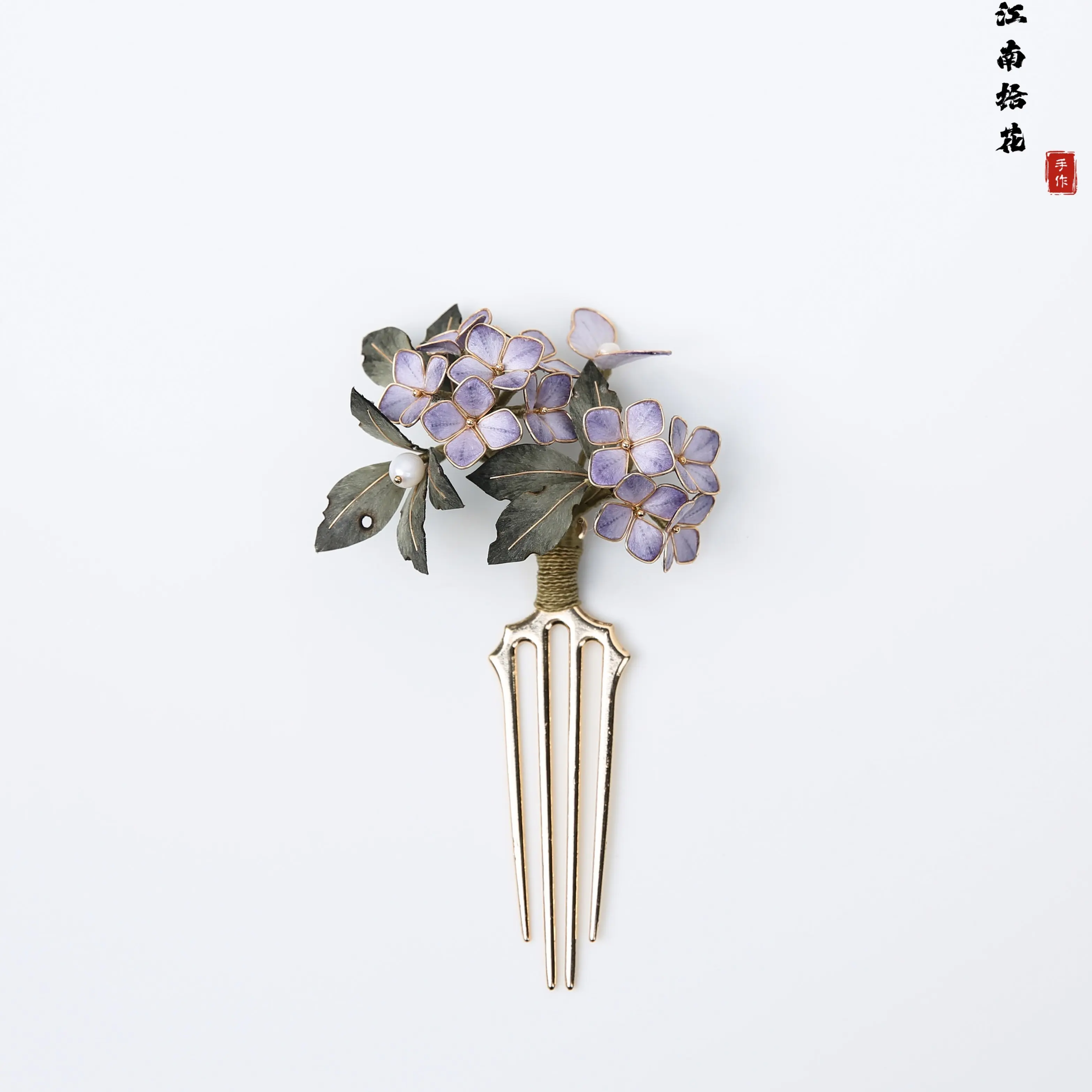 Handmade Intangible Heritage Purple Hydrangea Velvet Silk King Hairpin, Elegant Luxury Women Hair Accessory