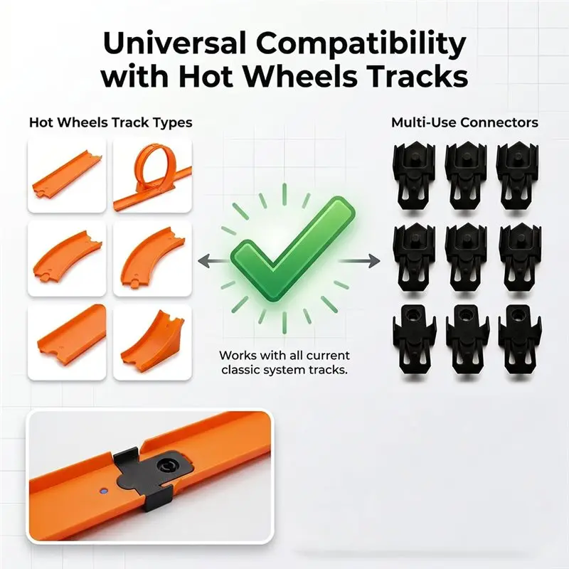 N96R For Speed Snap To Regular Track Adapter For Hot Wheels Classic Connectors- Secure Rails, Fits For Mixed Layouts(8-Pack) Joi