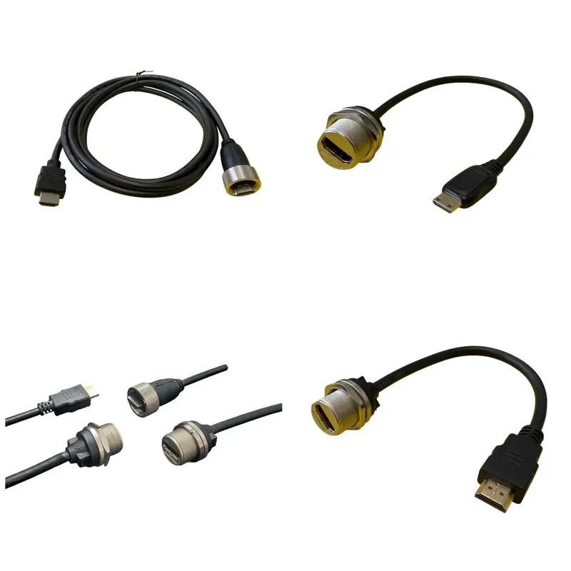 Rugged metal housing high definition multimedia interface 1.4 IP67 waterproof 19 pin threaded locking connector for marine