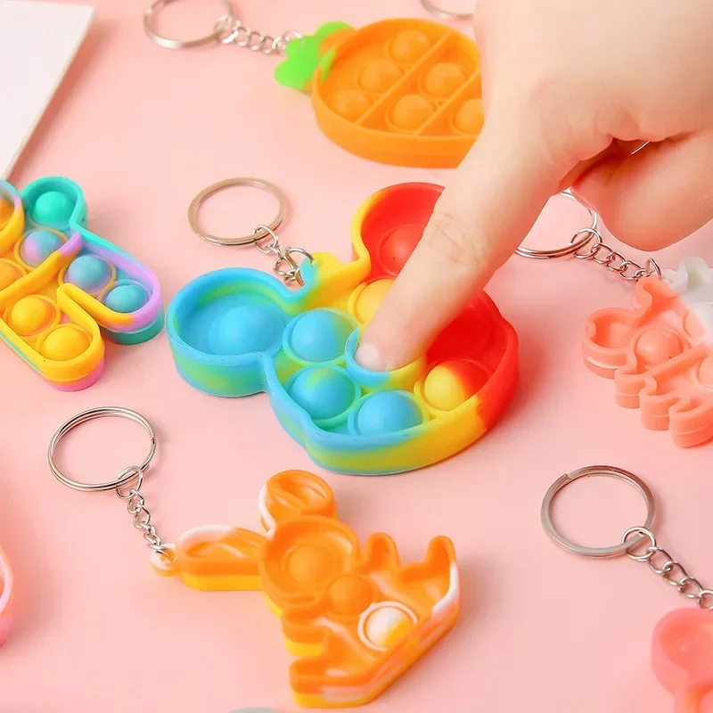 10Pcs Rainbow Pop Fidget Toys Sensory Stress Relief Keychain for Birthday Party Favors Halloween Party Goodie Bag Pinata Fillers