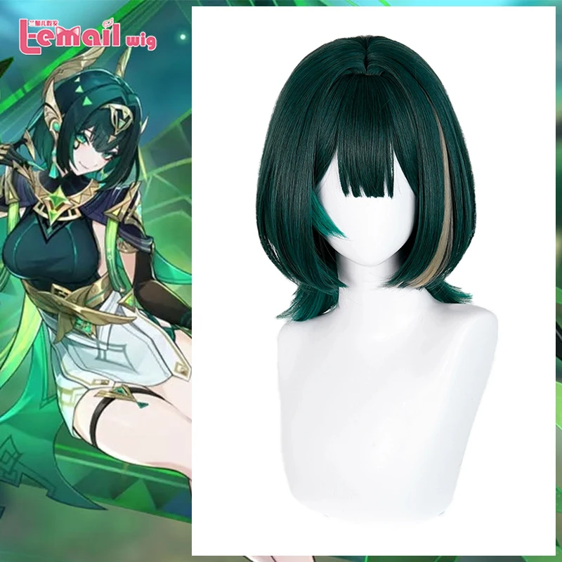 

L-email wig Synthetic Hair Genshin Impact Nefer Cosplay Wigs 36cm Mixed Color Short Straight Women Wig Heat Resistant Wig