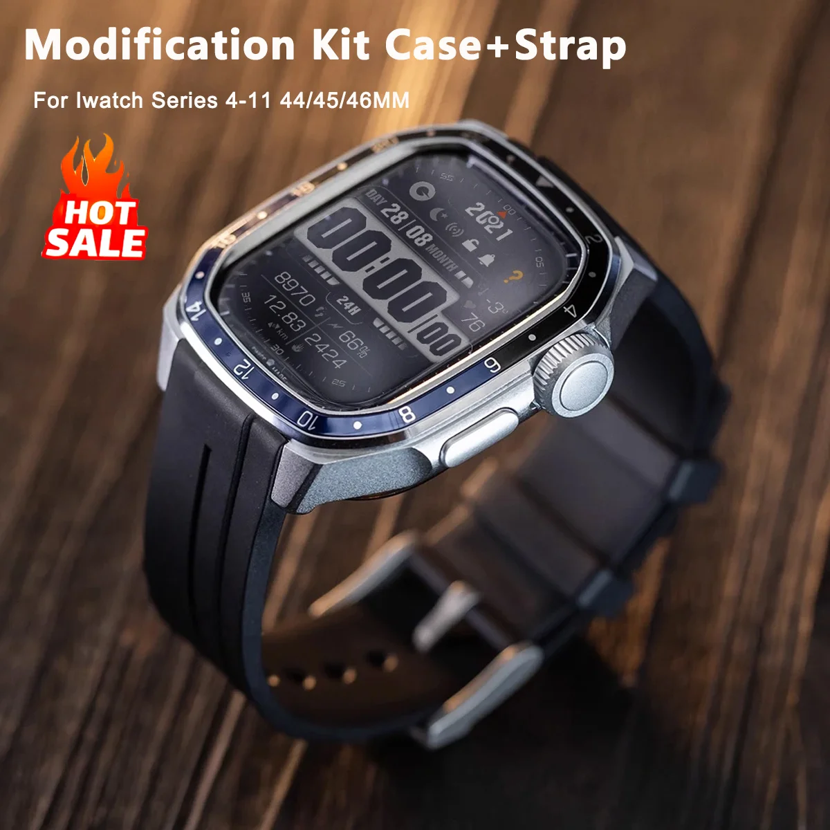 Refit Modification Metal Case＋Band For Apple Watch Series 11 10 46mm Rugged Protective Case For iWatch 44 45mm Strap Bracelet