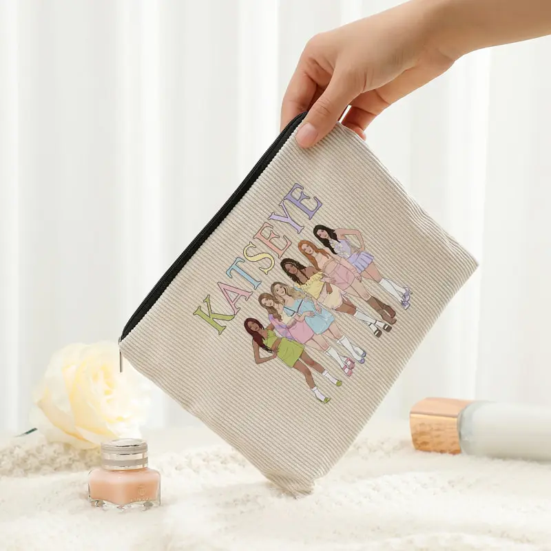 Corduroy Makeup Bag Lightweight Toiletry Bags Multi Functional with a Zipper Storage Bags for Women KATSEYE World Tour Fan Gifts