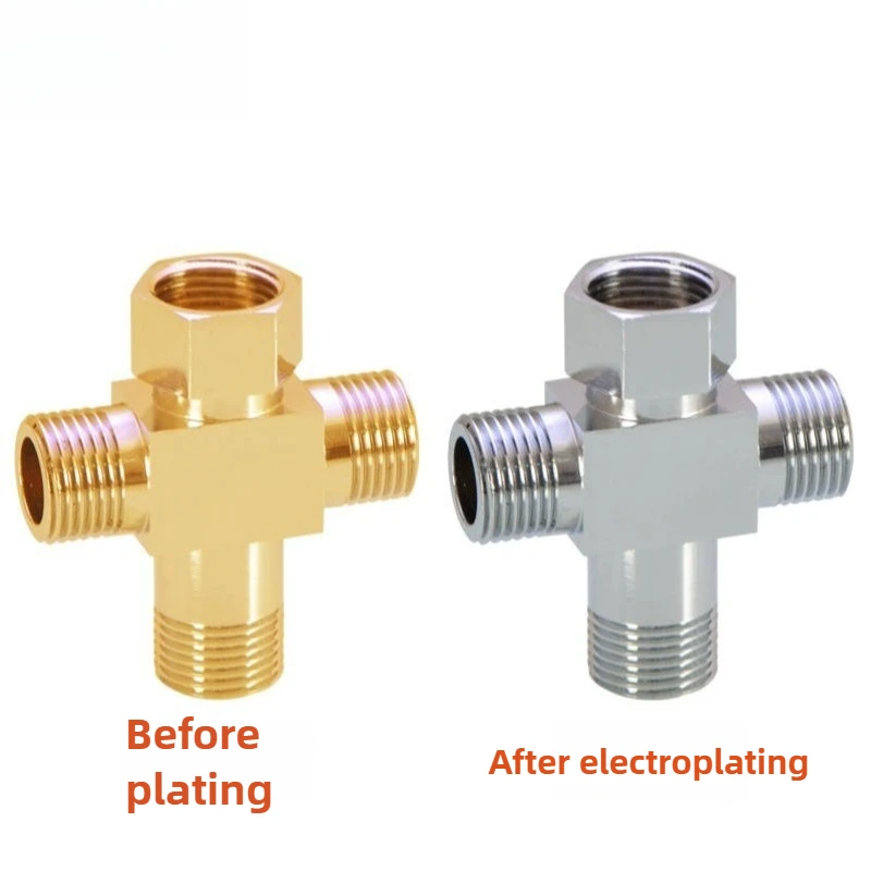 مقسم مياه نحاسي ثلاثي الاتجاهات - مدخل واحد ومخرجين، وخيوط ذكر/أنثى، توصيل سريع للحنفيات، وصمامات زاوية/متعددة الأشخاص #3