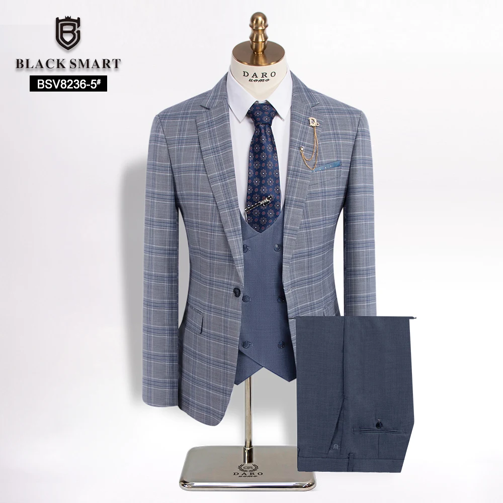 Traje de negocios Formal para hombre, conjunto de 3 piezas, chaqueta, chaleco y pantalones, a cuadros, para novio, V8236