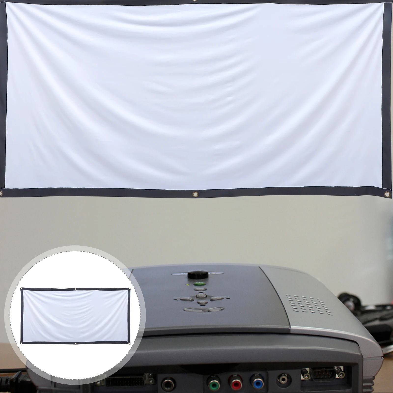 

Projector Screen Set 3cm Black Border Portable Foldable Indoor Outdoor White Projection Screen for Office Wedding