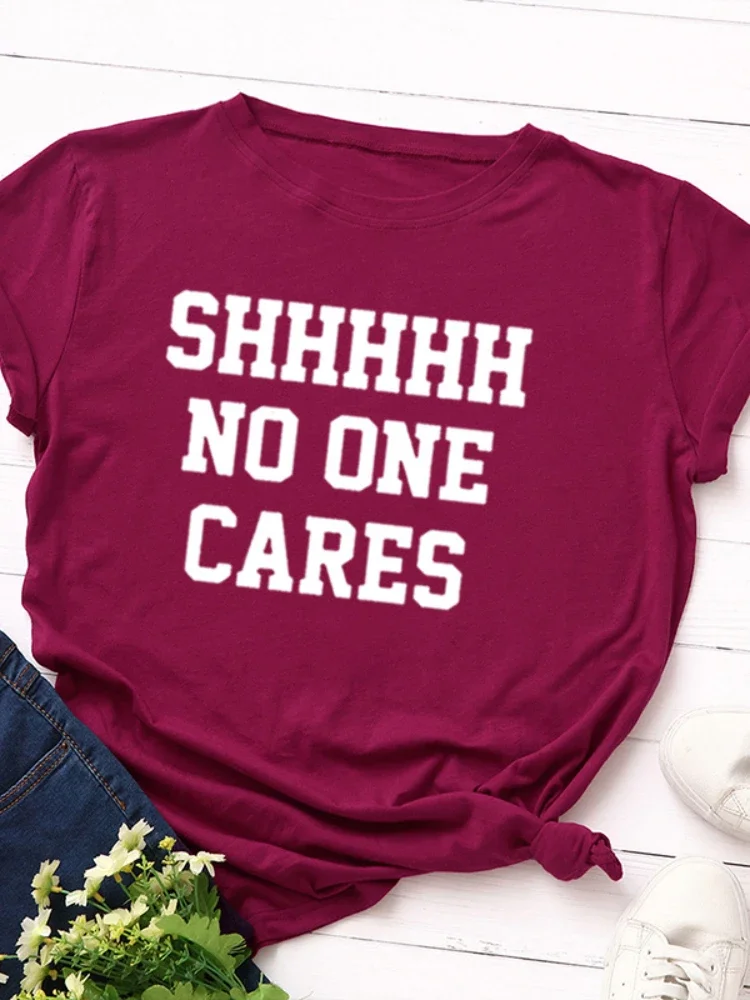 No One Cares Print Women T Shirt Short Sleeve O Neck Loose Women Tshirt Ladies Tee Shirt Tops Clothes Camisetas Mujer