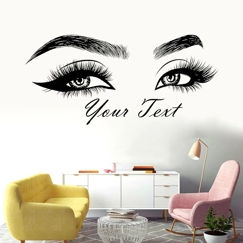 Eyelashes Brows Vinyl Sticker Beauty Salon Wall Decal, Personalized Text, Eyebrows,Eye Quote, Make Up, Custom Sticker 2154