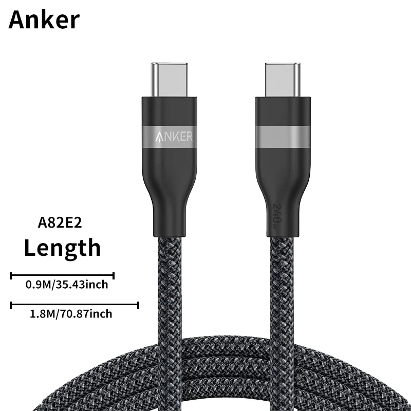 Anker A82E2 USB C to USB C Cable 240W Upcycled Braided Fast Charging Cord 3ft 6ft Optional for iPhone 16 Pro Series