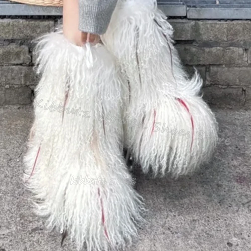 Furry Warm Ankle Boots Winter Novelty Fashion Elegant Concise Sexy Hot Girl Slip-On Outdoor Women Shoes Round Toe Thick Bottom image 5