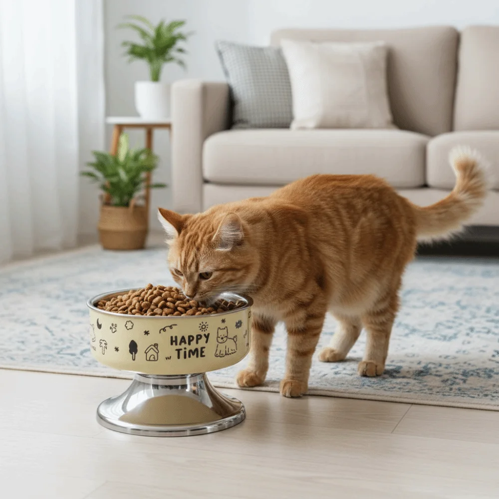 

Cartoon Pet High Foot Bowl Stainless Steel Neck Protection Elevated Cat Bowl Anti-slip Large Capacity Cat Food Water Bowl