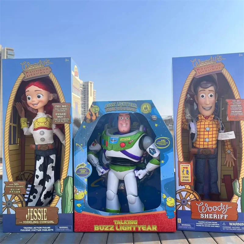 In Stock Cartoon Cowboy Astronaut Action Figure Voice Puppet  Set Woody Jessie Buzz Lightyear Toy Collection Gift