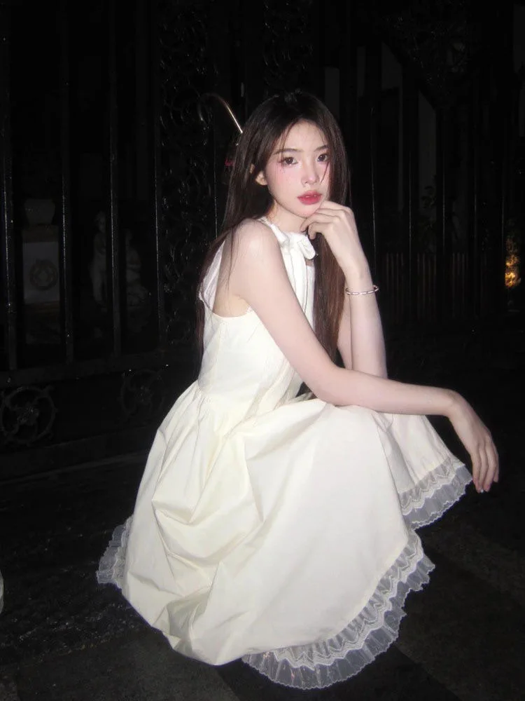 

2025 Sweet Bow Temperament Dress Summer Mid-length Dress