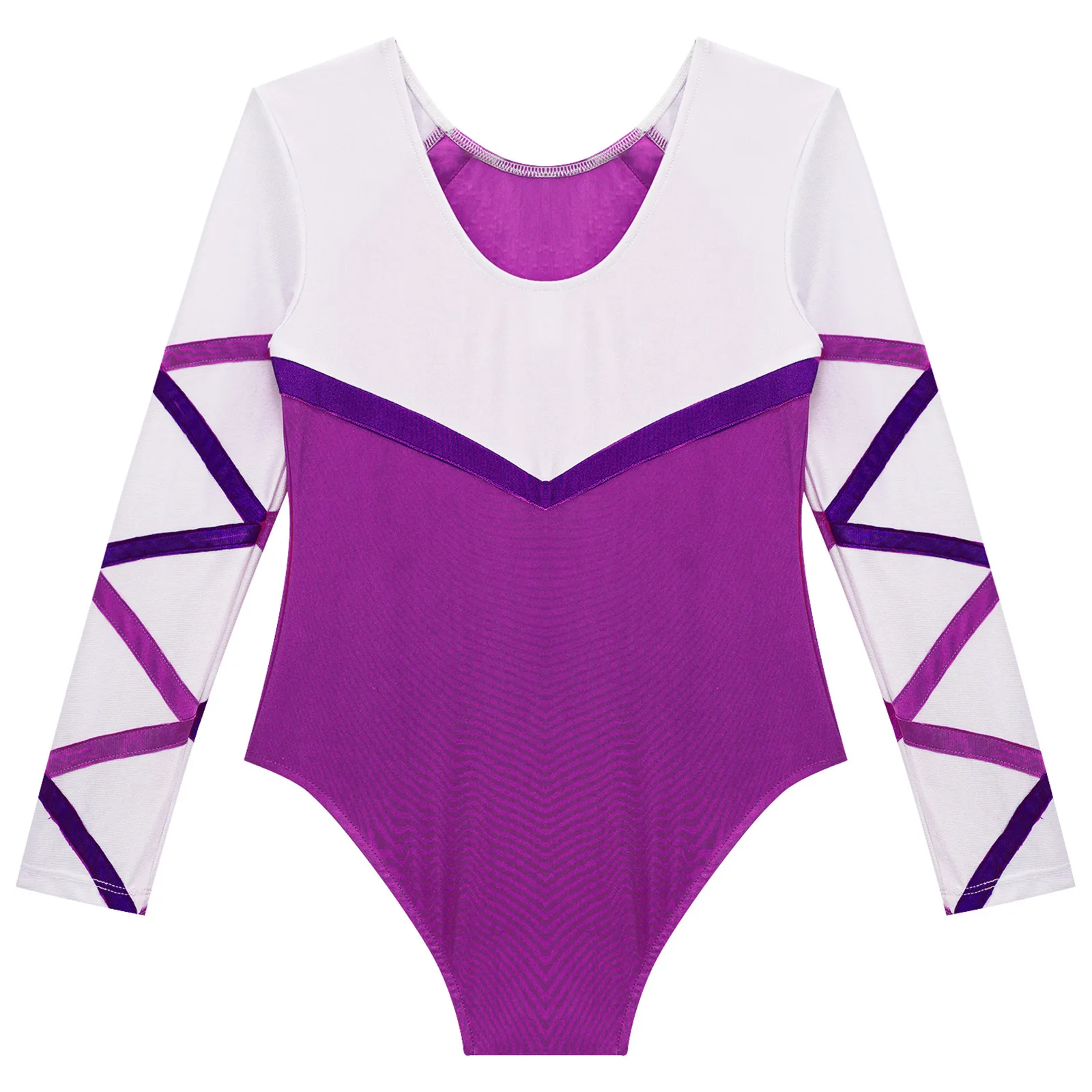 Kids Girls Ballet Gymnastics Leotard Figure Ice Skating Dance Unitard Shiny Sequins Rhinestones Round Neck Long Sleeve Bodysuit