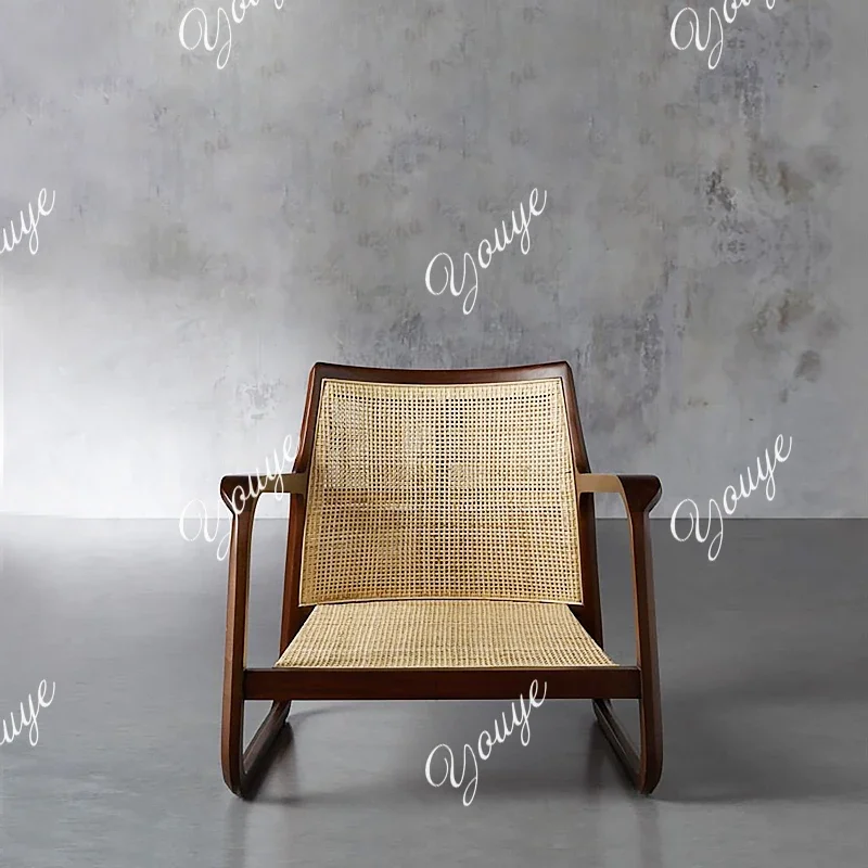 XM Nordic Solid Wood Rattan Chair Sofa Living Room Home Hotel High-end Single Sofa Chair Simple Rattan Chair