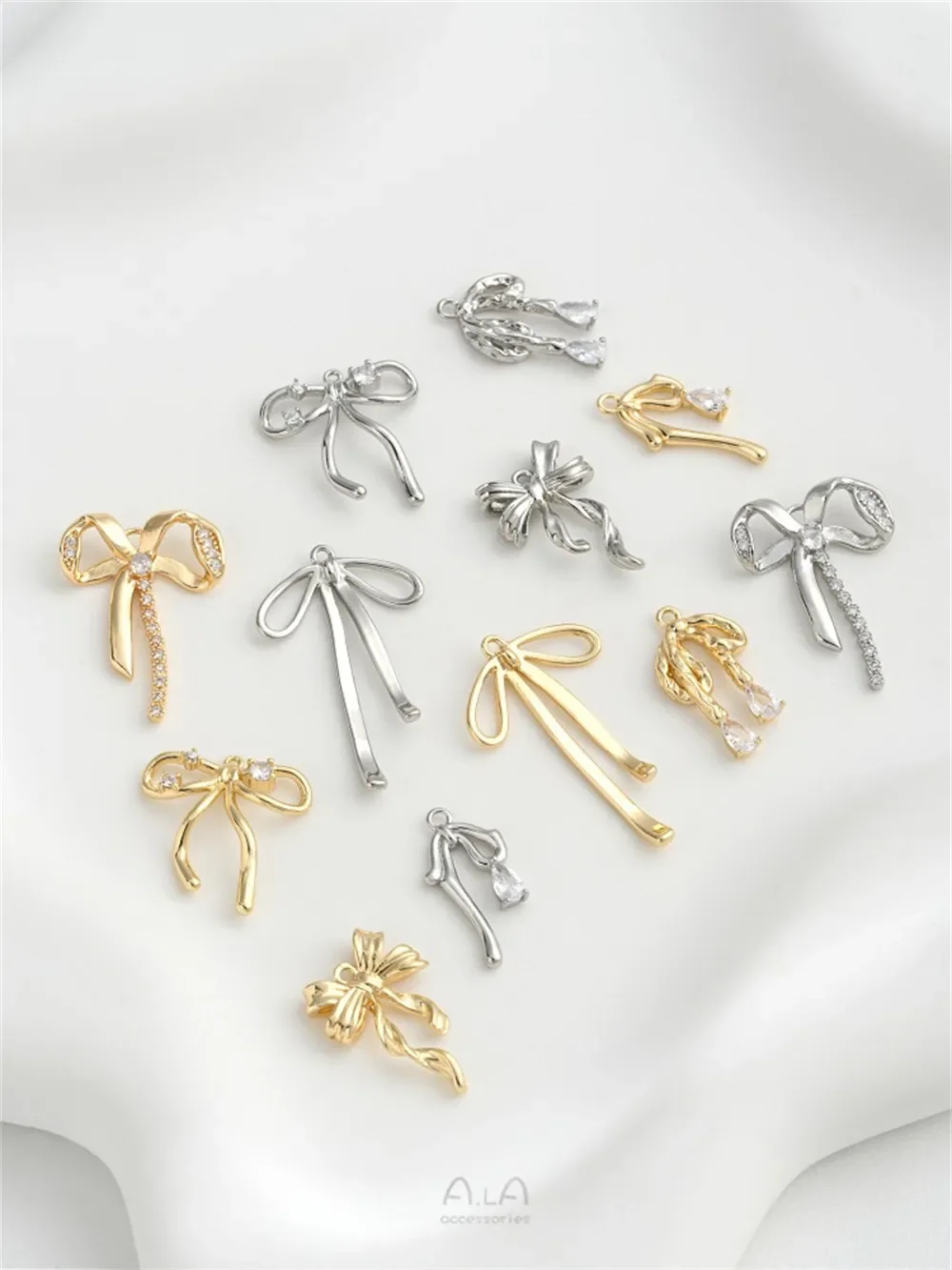 

14K Gold Package Water Drop Zircon Bow Pendant Handmade DIY Earrings Pendant Ear Jewelry Pendant Accessories K889