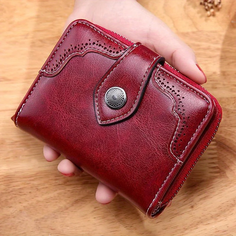 Frauen Hohl Brieftasche Öl Wachs Leder Geld Clip Hohe Qualität Haspe Zipper Geldbörse Weiblichen Kupplung Münze Karte Halter Bolsos