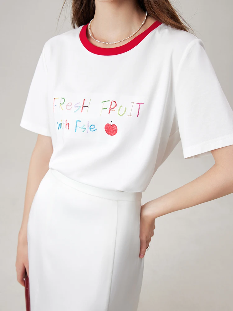 Fsle-女性のための刺letter文字付きカジュアルTシャツ、半袖トップス、新しい夏2021、24fs12319