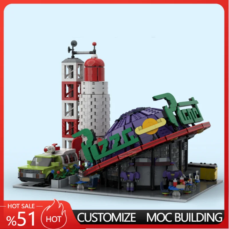 

3030Parts Space Themed Pizza Shop Modular Street View Custom Building Blocks MOC Model DIY Toy Birthday Gift For Adult Builders