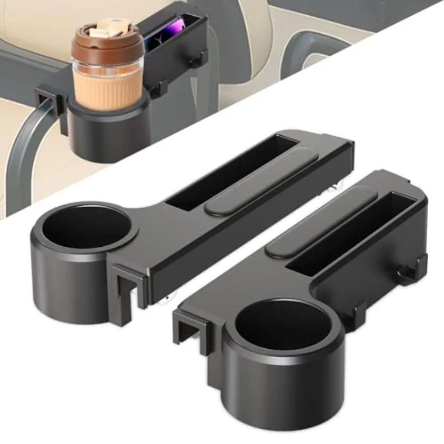 

Подлокотник для гольф-кара с подстаканником - универсальный, подходит для задних сидений EZGO/Club Car/Yamaha, совместим с квадратными трубами 1"/1.25", прочный, класс А.