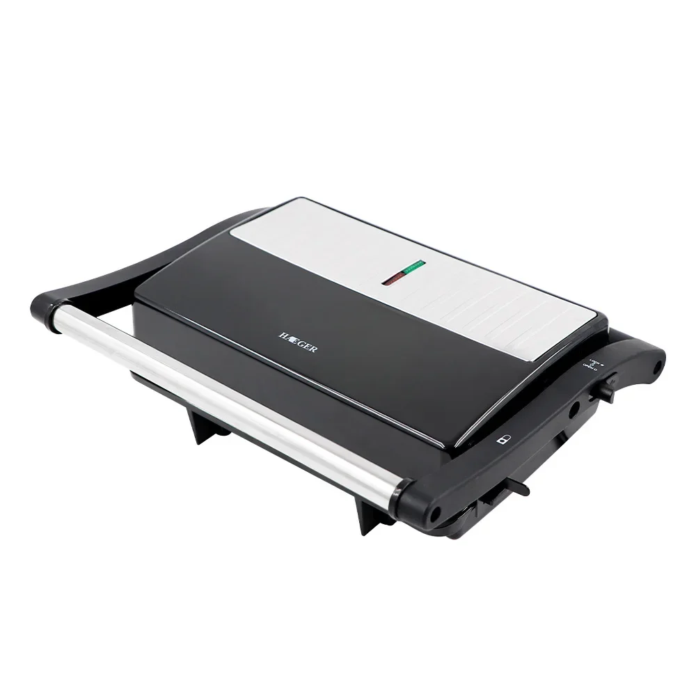 เครื่องย่างสเต็กสองด้านให้ความร้อนเครื่องทำอาหารเช้า Panini เครื่องปิ้งเบอร์เกอร์บาร์บีคิวทอดไร้ควัน