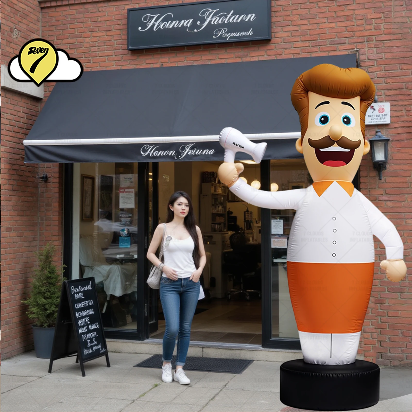3M Customized Hair Salon Inflatable Hairdresser Holding a Hair Dryer Wavering arm Tube Man Advertising Decor for Beauty salon
