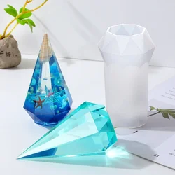 Molde de silicona con forma de gota de cristal, cono de diamante, joyería hecha a mano, cuerpo geométrico, espejo alto, bricolaje