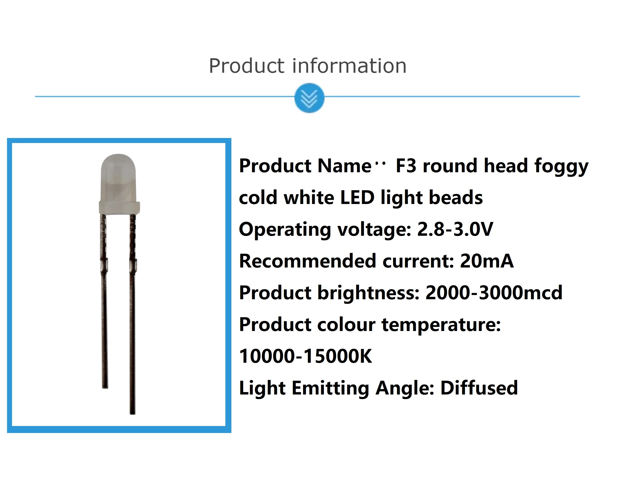 100 stks/partij F3 Ronde Kop Diffuus Koel Wit LED Licht Through-Hole 3mm Light Emitting Diode
