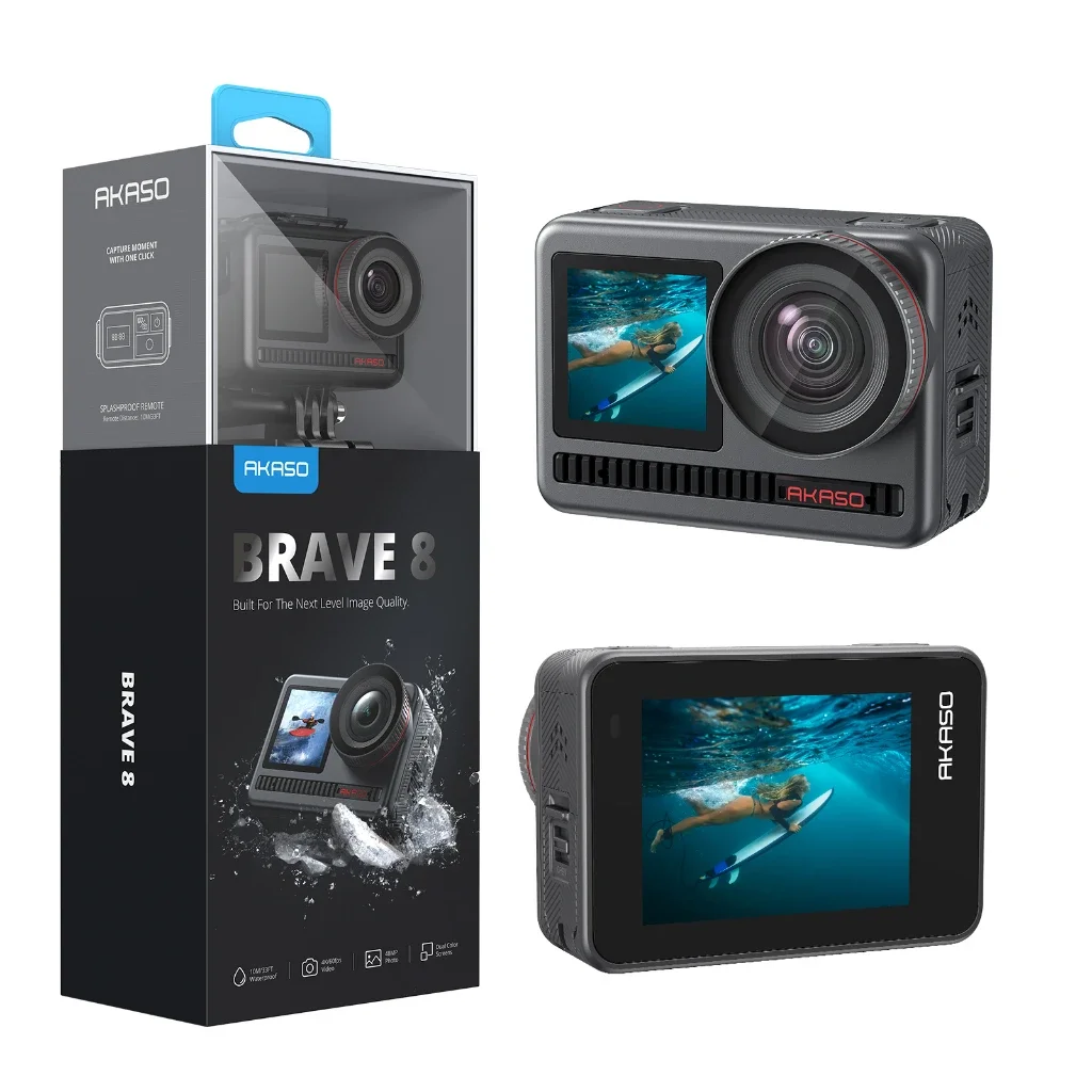 AKASO Brave 8 Waterproof Action  4K60fps Dual Color Screen Sports Cam 20MP SuperSmooth Vlog  10m Body Waterproof DV