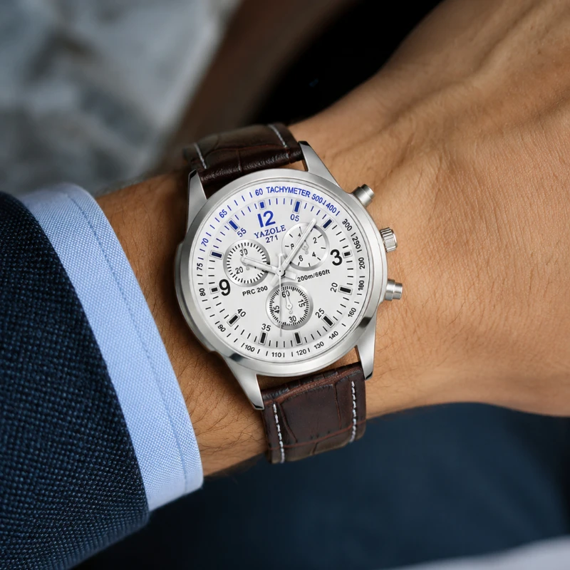 YAZOLE Men Quartz Watch Business Casual Leather Strap Analog Wristwatch for Man Fashion Dress Male Watch Clock Gift Reloj Hmbre