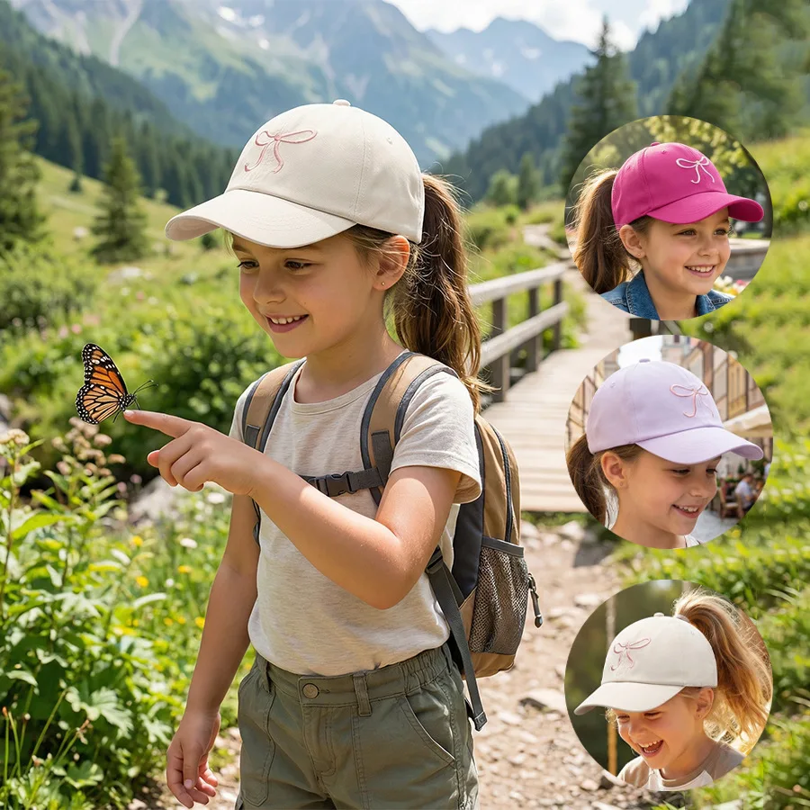 

5-12 летНовая бейсболка с мультяшным рисунком и вышитым бантом — для мужчин и женщин — корейская версия — уменьшает лицо меньше