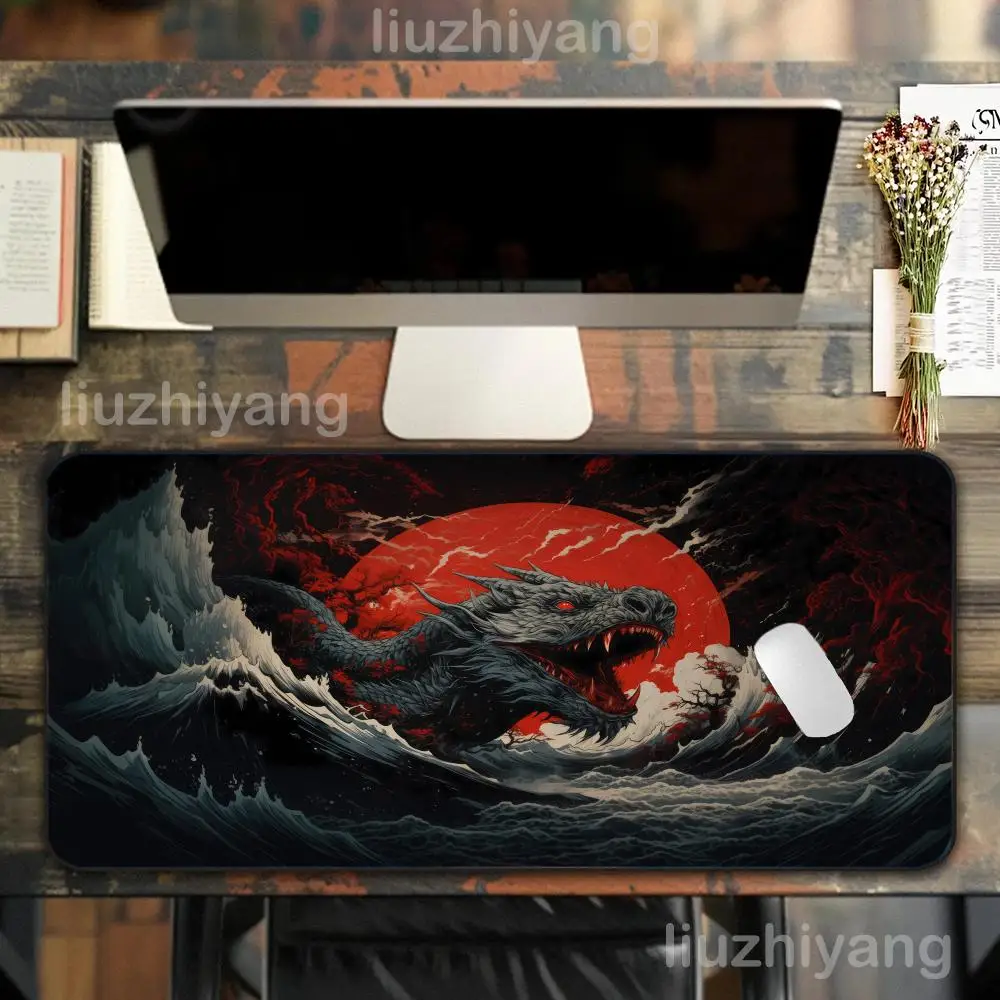 

Japan Dragon Wave Mouse Pad Large Computer Office Game Table Mat XXL Rubber Anti-slip Stitched Edge Keyboard Mats Long Desk Pads
