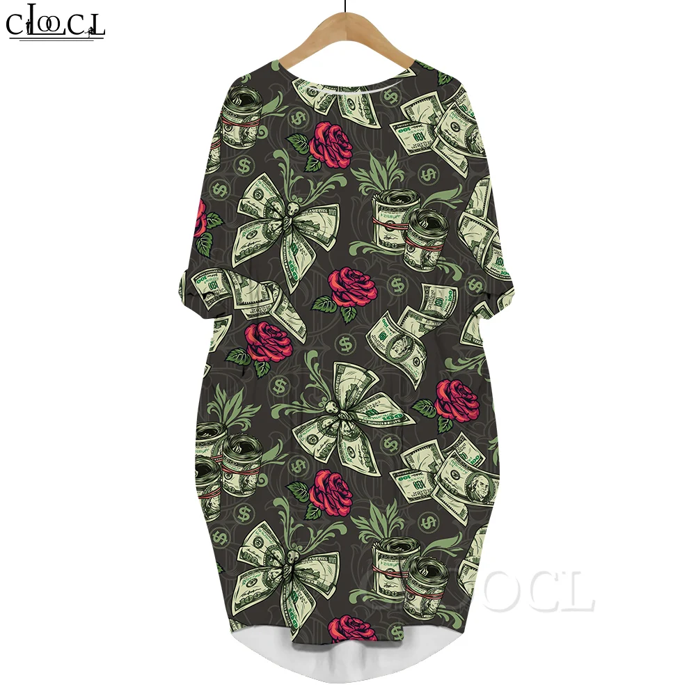 CLOOCL Women Summer Dress Hawaii Desert Flower 3D Printed Loose Daughter Skirt Long Sleeve Pocket Dress Casual Gown Dress