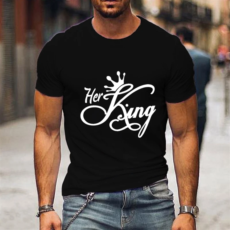 Her King His Queen Print Couple Matching T-Shirts Men Women Funny Crown Pattern Shirt Short Sleeve Summer Fashion Couple Tshirt