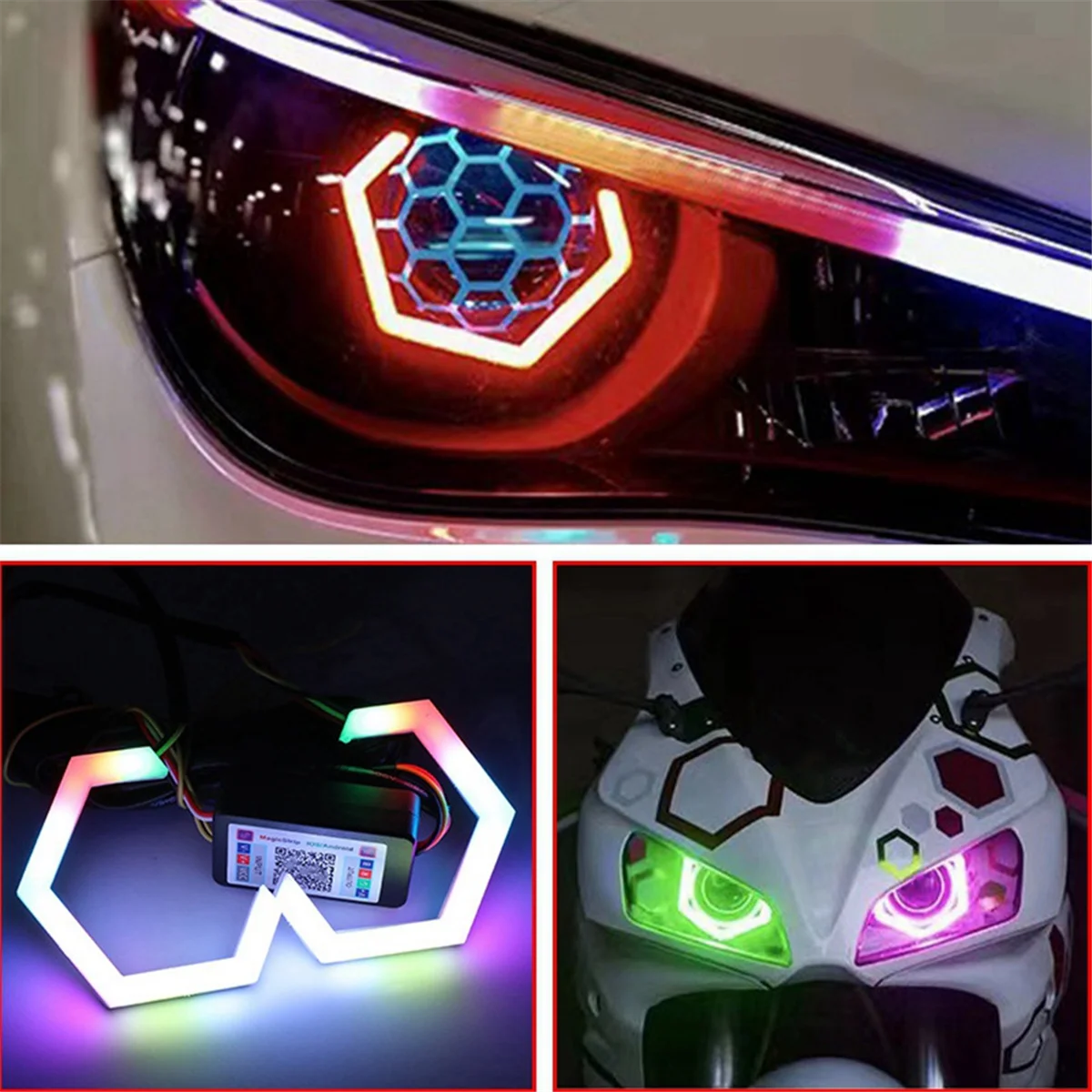 2 pçs rgb anjo olhos halo anéis sinal de volta bluetooth app controle carro utv motocicleta drl farol luz decorativa 70mm